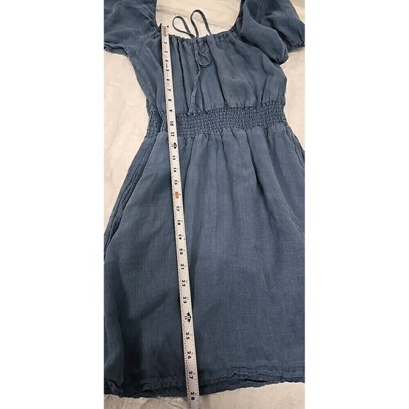 Anthropologie Cloth And Stone Linen Tie Front Mini Dress Pockets Blue Size XS - Picture 10 of 11